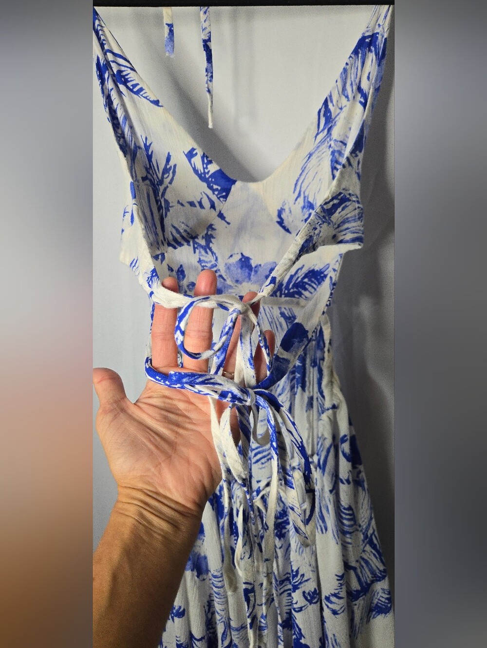 Free People Lille Printed Blue White Botanical Floral Halter Maxi Dress XS - Picture 6 of 11